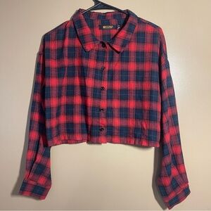 Misspap  Grunge Red and Blue Plaid Cropped Shirt women’s US 6